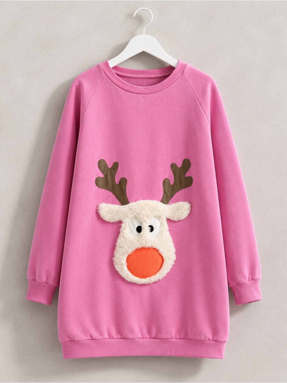 Wauw Capow Girls Cozy Fawn Pink Reindeer Sweatshirt Dress Size 8–9